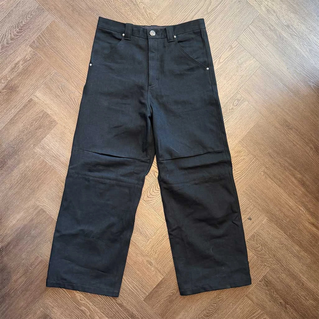 Chrome Hearts Ankle Straps Cross Ball Button Wide Leg Denim Pants