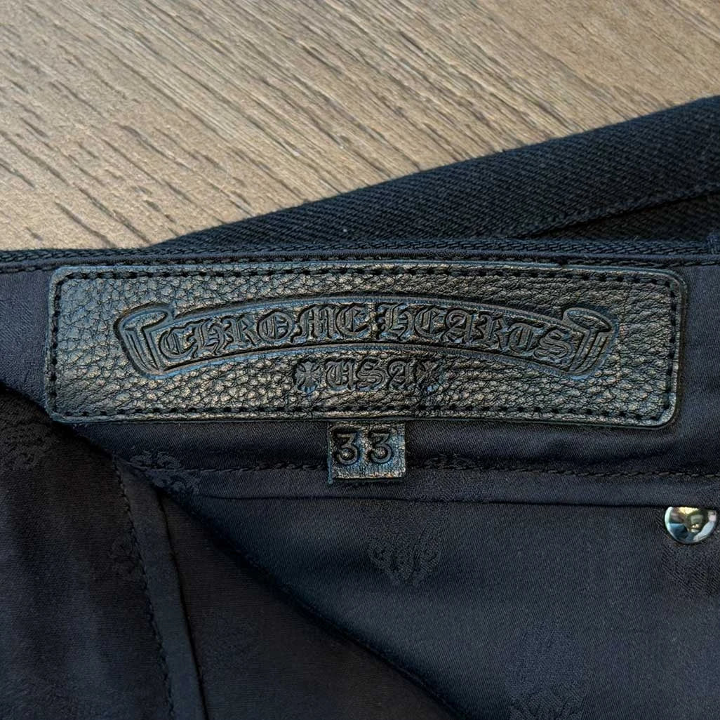 Chrome Hearts Ankle Straps Cross Ball Button Wide Leg Denim Pants