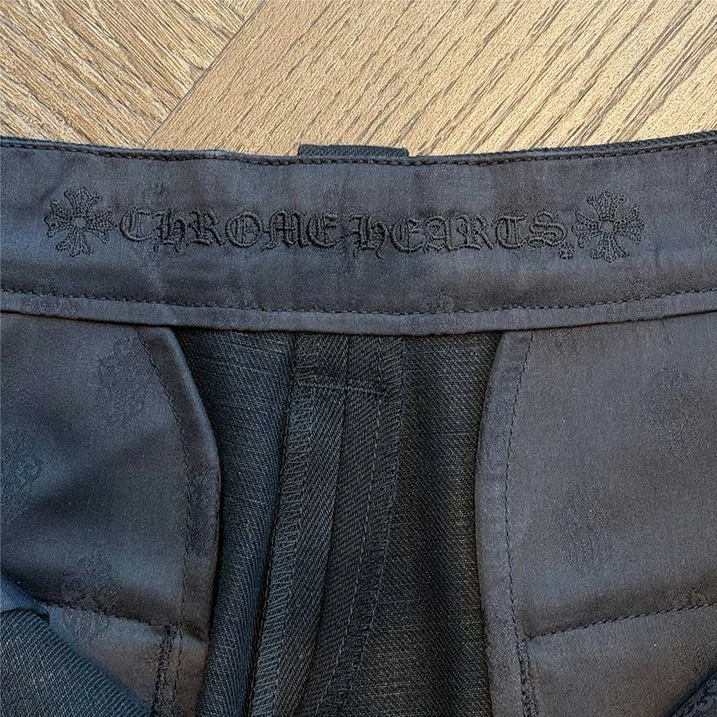 Chrome Hearts Ankle Straps Cross Ball Button Wide Leg Denim Pants