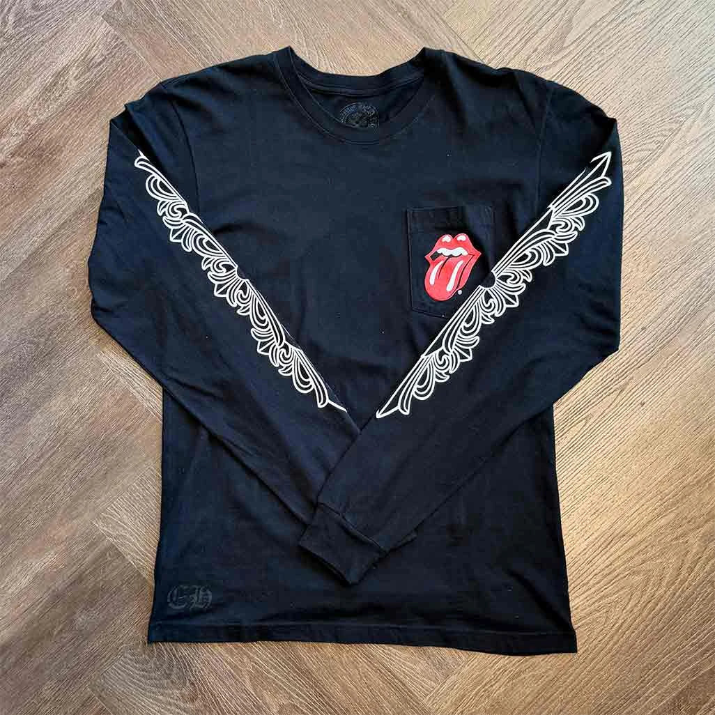 Chrome Hearts Rolling Stones Floral Black Long Sleeve T-Shirt