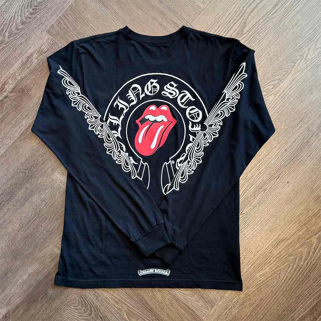 Chrome Hearts Rolling Stones Floral Black Long Sleeve T-Shirt