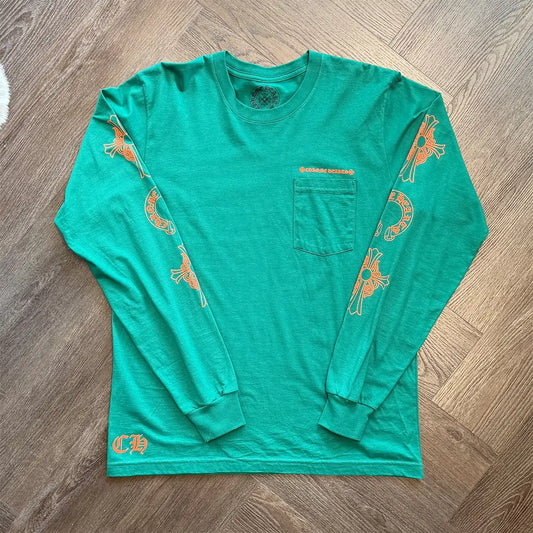 Chrome Hearts Green Logo-Embroidered Long-Sleeve T-Shirt
