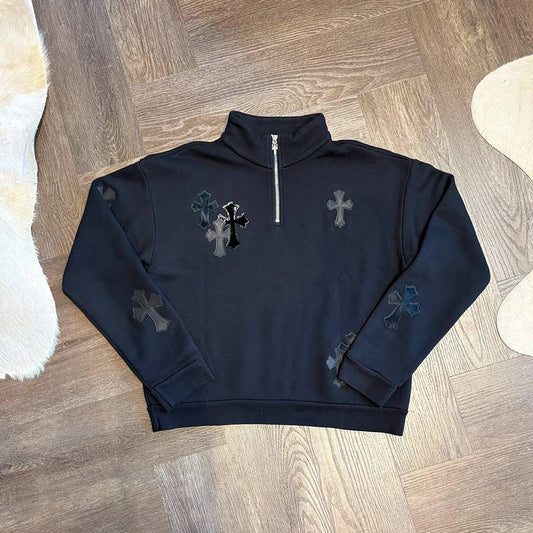 Chrome Hearts 1/4 Zip Triple Patch Black Jumper - 1