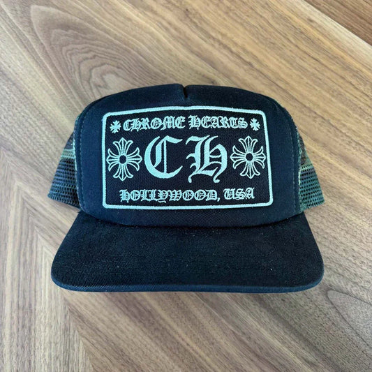 Chrome Hearts Black Camo Mesh Hollywood Cap - 1