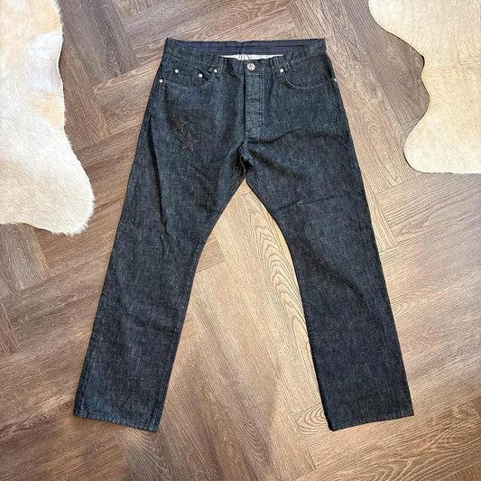 Chrome Hearts black denim star patch jeans leather