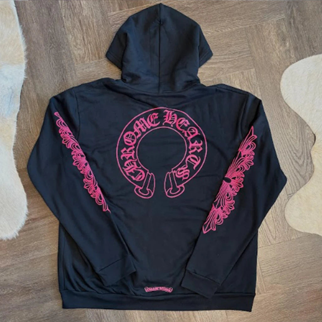 Chrome Hearts Black Pink Floral Zip Hoodie - 2