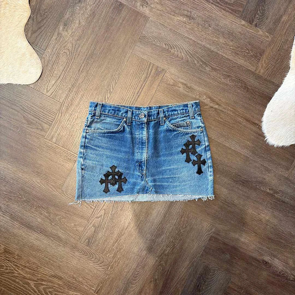 Chrome Hearts Denim Skirt Black Patches - 1