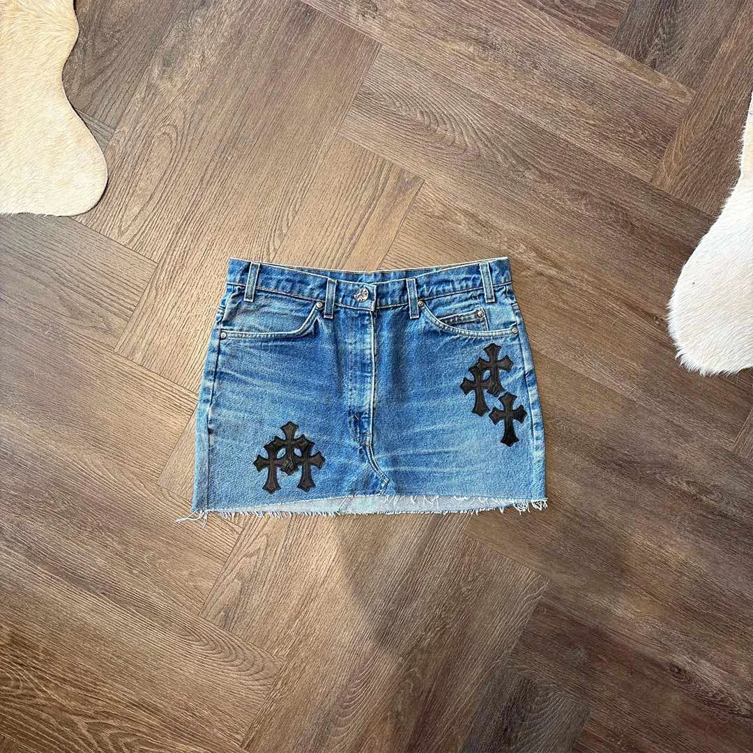 Chrome Hearts Denim Skirt Black Patches - 1