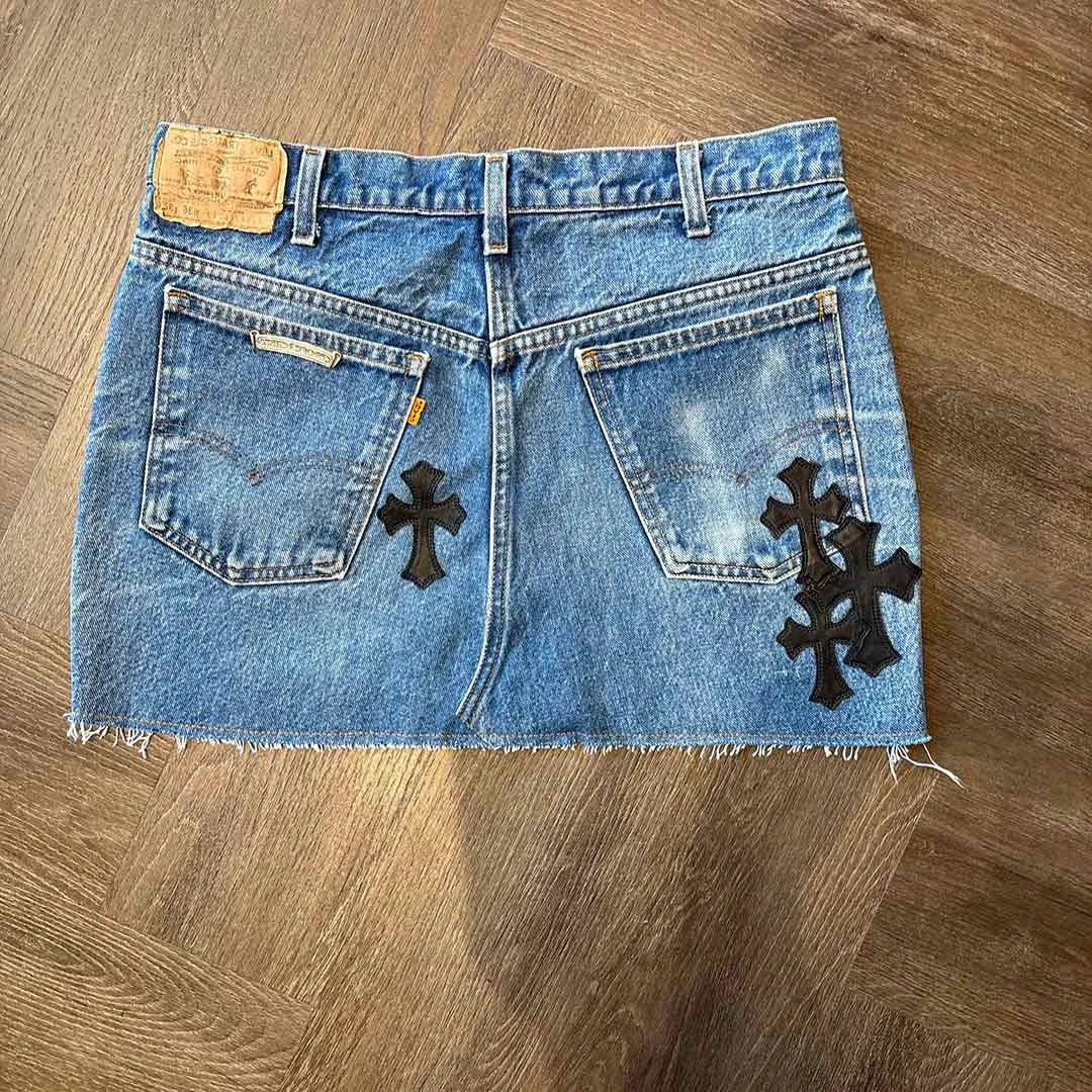 Chrome Hearts Denim Skirt Black Patches - 2
