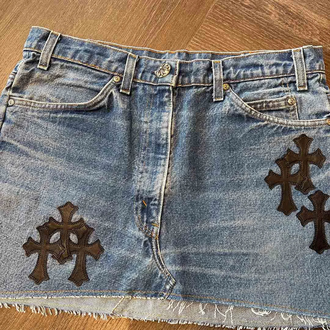 Chrome Hearts Denim Skirt Black Patches - 3
