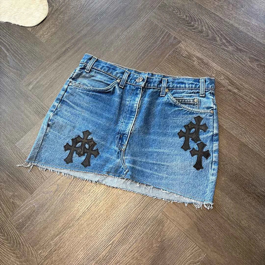 Chrome Hearts Denim Skirt Black Patches - 4