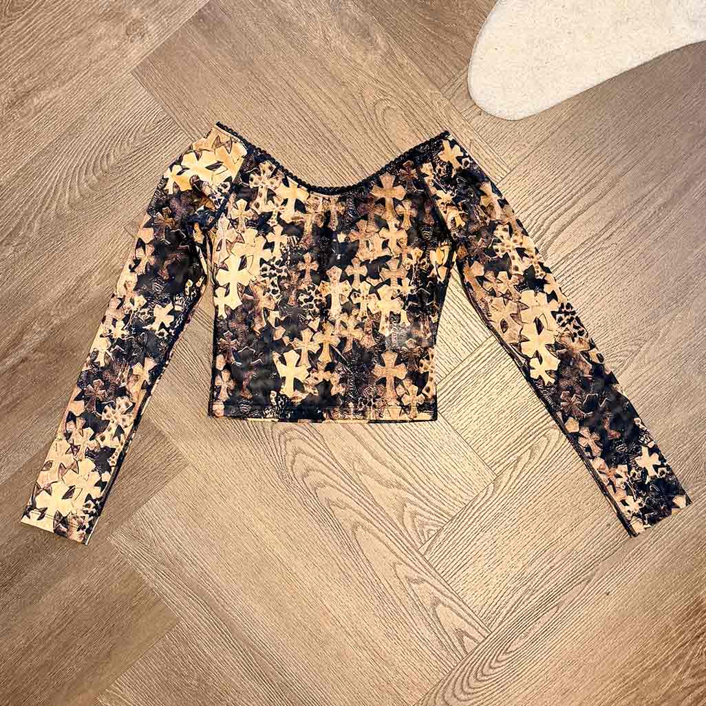 Chrome Hearts Flooded Patch Mesh Long-Sleeve Top