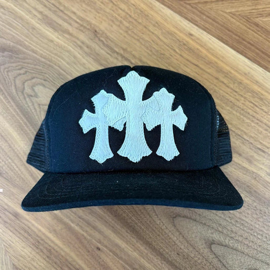 Chrome Hearts cap black white pony hair cross trucker hat