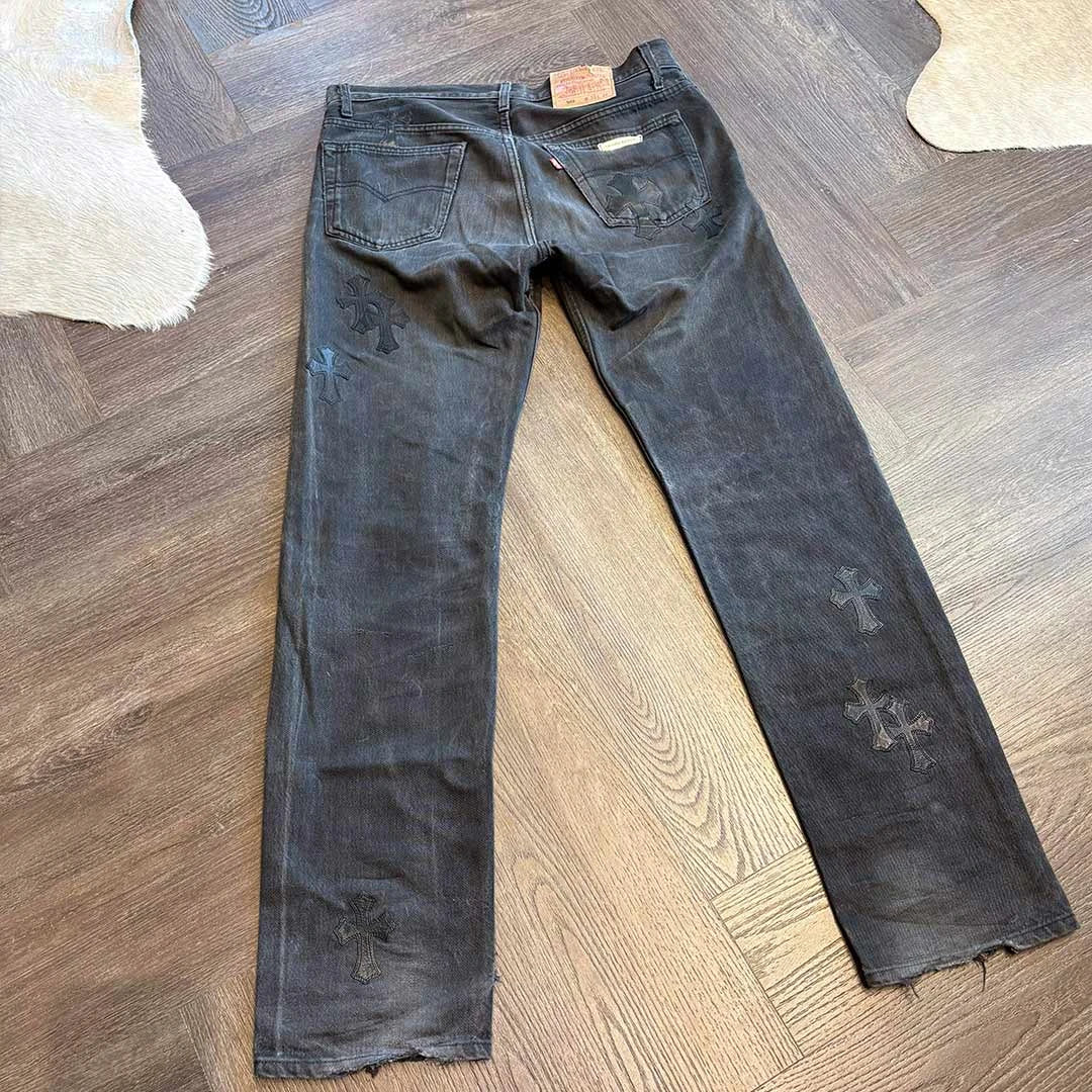 Chrome Hearts Grey Black Denim Jeans 14 Patches - 2