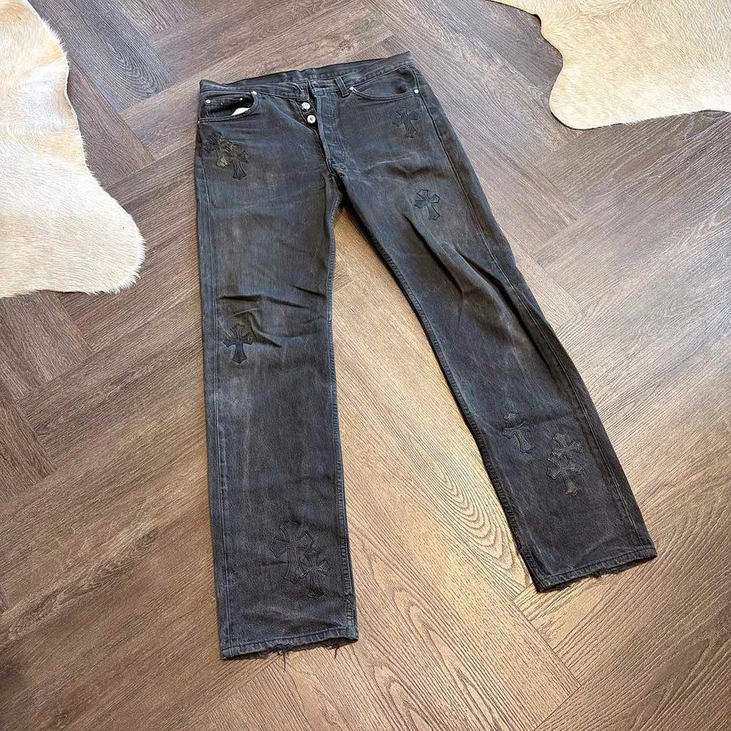 Chrome Hearts Grey Black Denim Jeans 14 Patches - 3