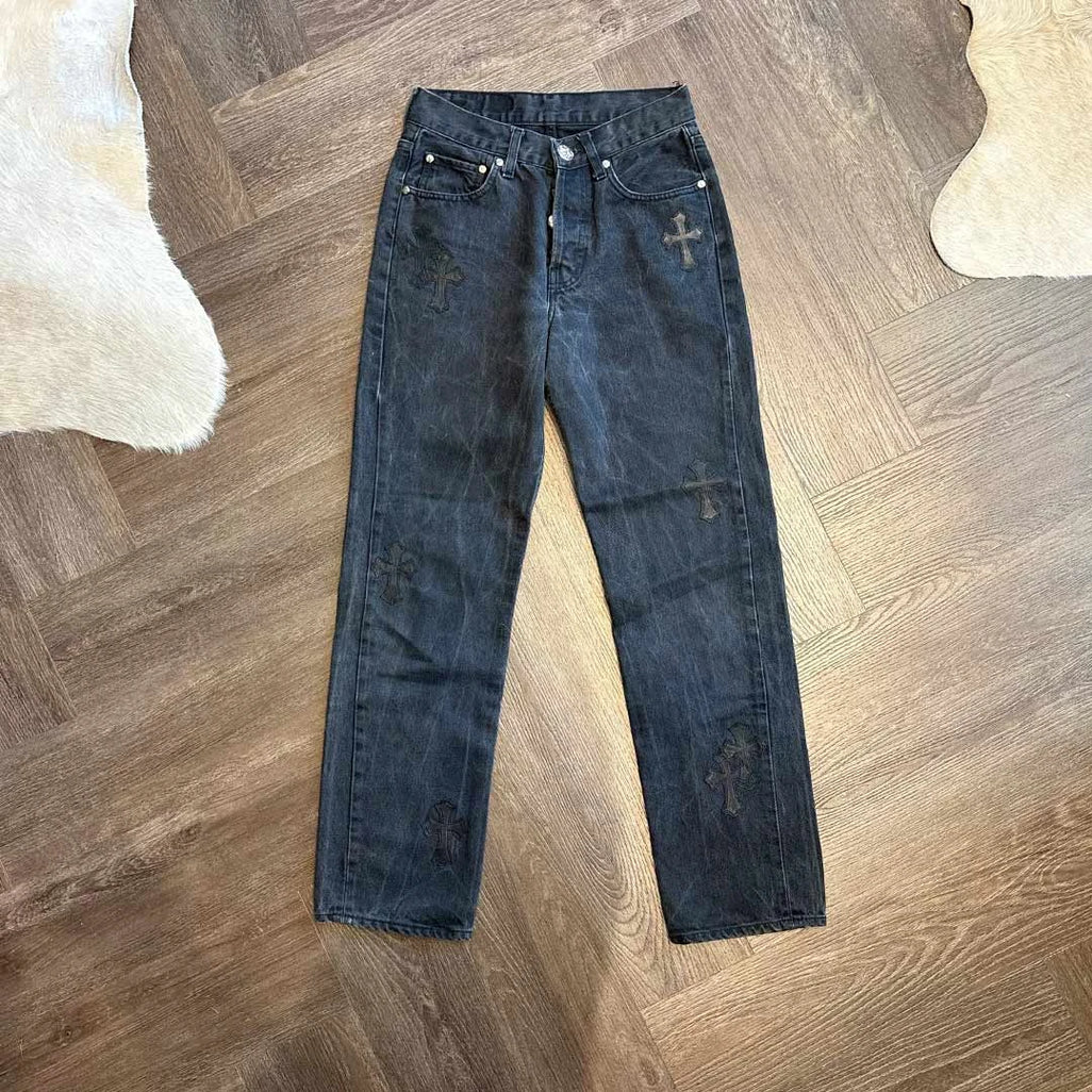 Chrome Hearts grey black 14 patch denim jeans luxury streetwear fashion outfit