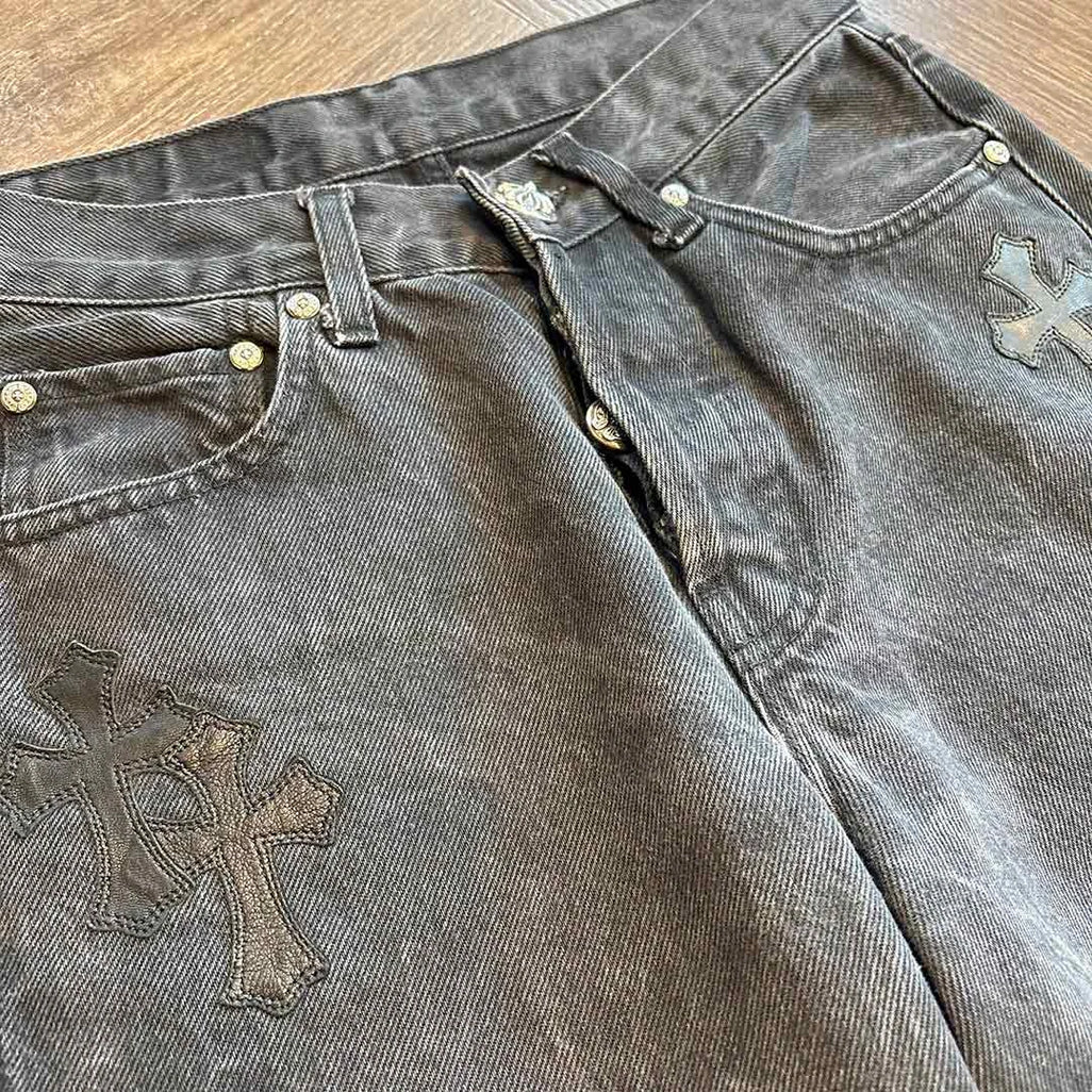 Luxury streetwear Chrome Hearts patch denim jeans grey black premium designer outfit