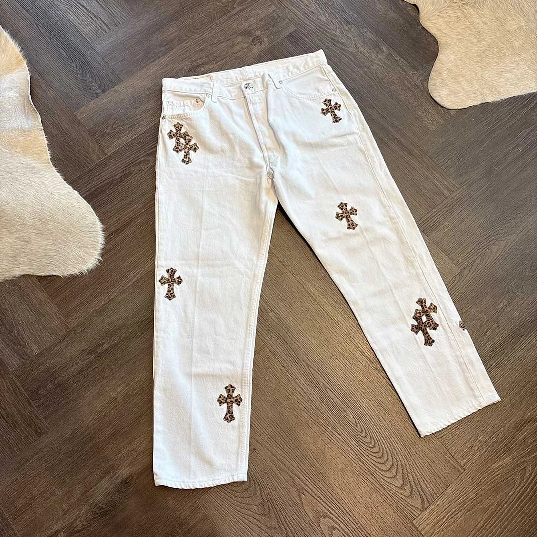 Chrome Hearts leopard 16 patch jeans white denim