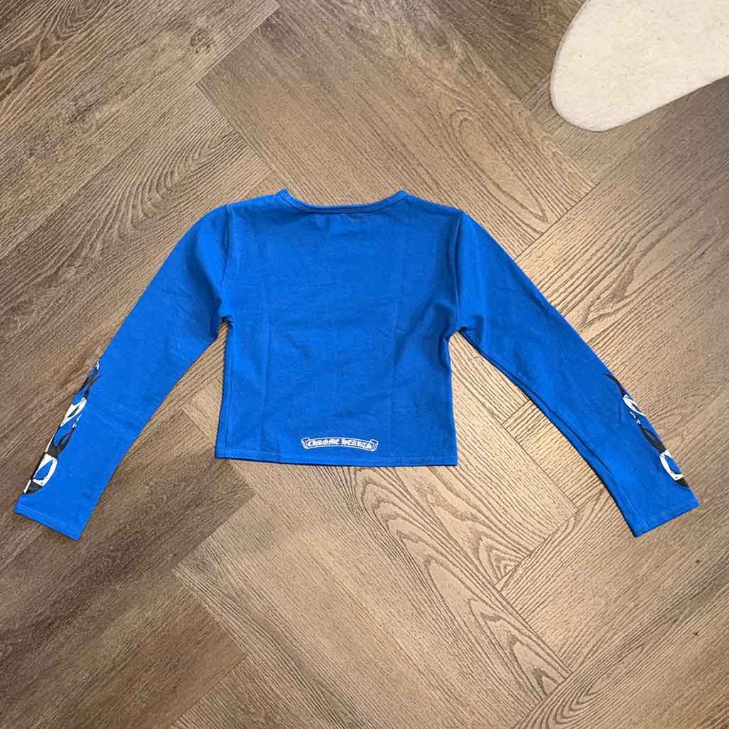 Chrome Hearts Matty Boy Blue Cotton Cropped Long-Sleeve Top