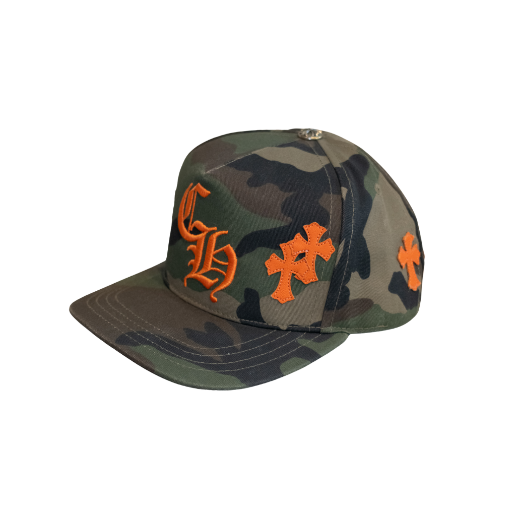Chrome Hearts Orange Cemetery Cross Patch Camo Snapback Hat