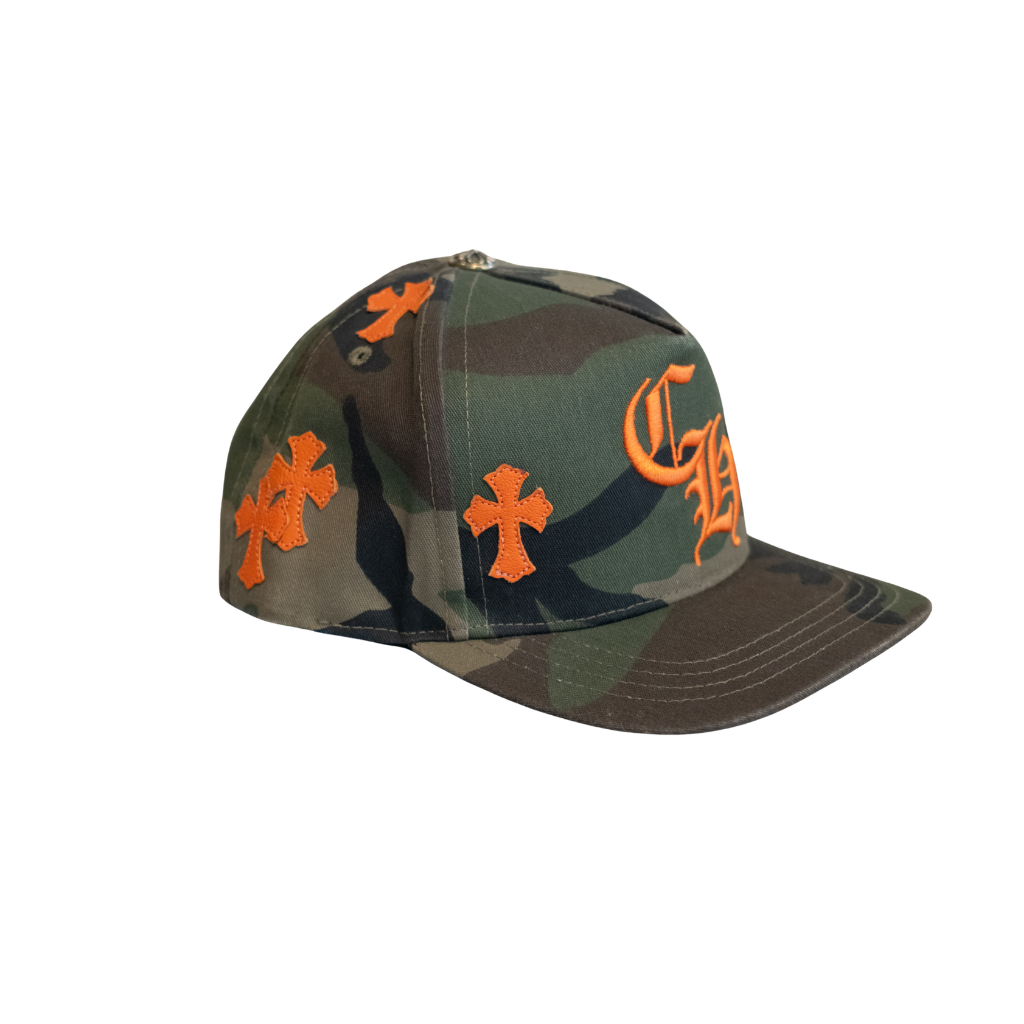 Chrome Hearts Orange Cemetery Cross Patch Camo Snapback Hat