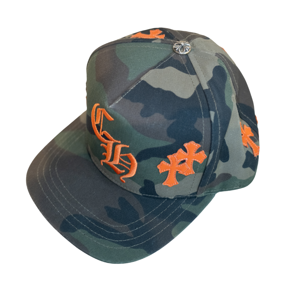 Chrome Hearts Orange Cemetery Cross Patch Camo Snapback Hat