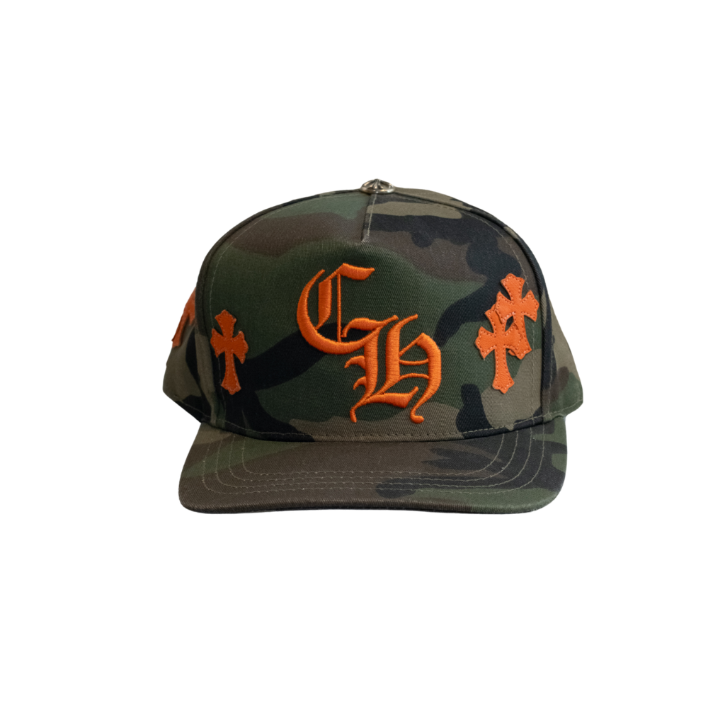 Chrome Hearts Orange Cemetery Cross Patch Camo Snapback Hat