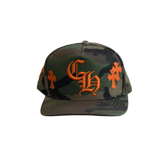 Chrome Hearts Orange Cemetery Cross Patch Camo Snapback Hat