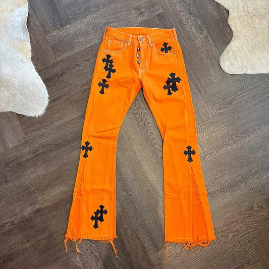 Chrome Hearts Patch Jeans Orange Black - 1