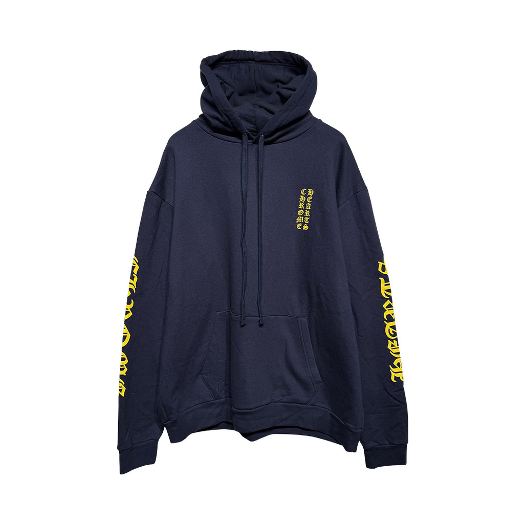 Chrome Hearts Script Logo Hoodie Navy Yellow - 1