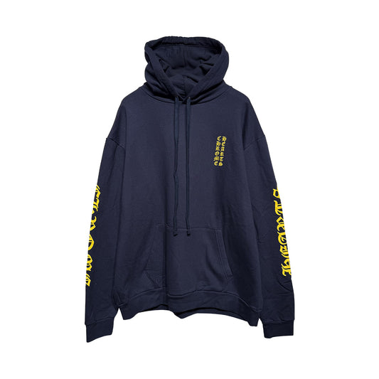 Chrome Hearts Script Logo Hoodie Navy Yellow - 1