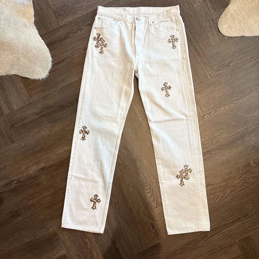 Chrome Hearts White Leopard Denim Jeans - 1