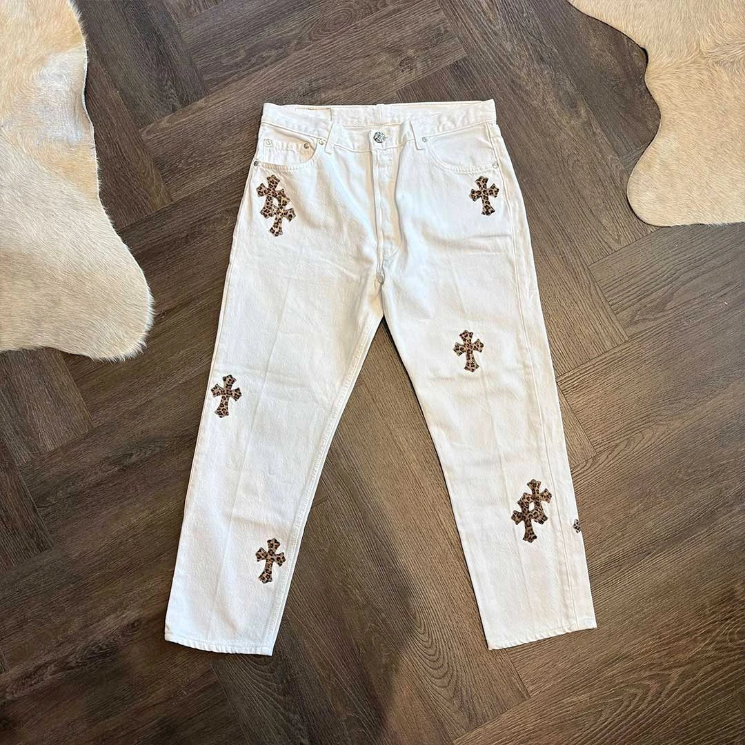 Chrome Hearts leopard 16 patch jeans white denim