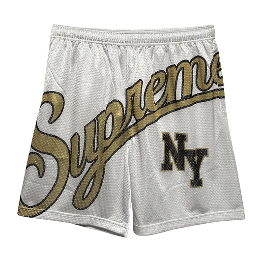 Supreme Big Script Mesh Shorts White Gold - 1
